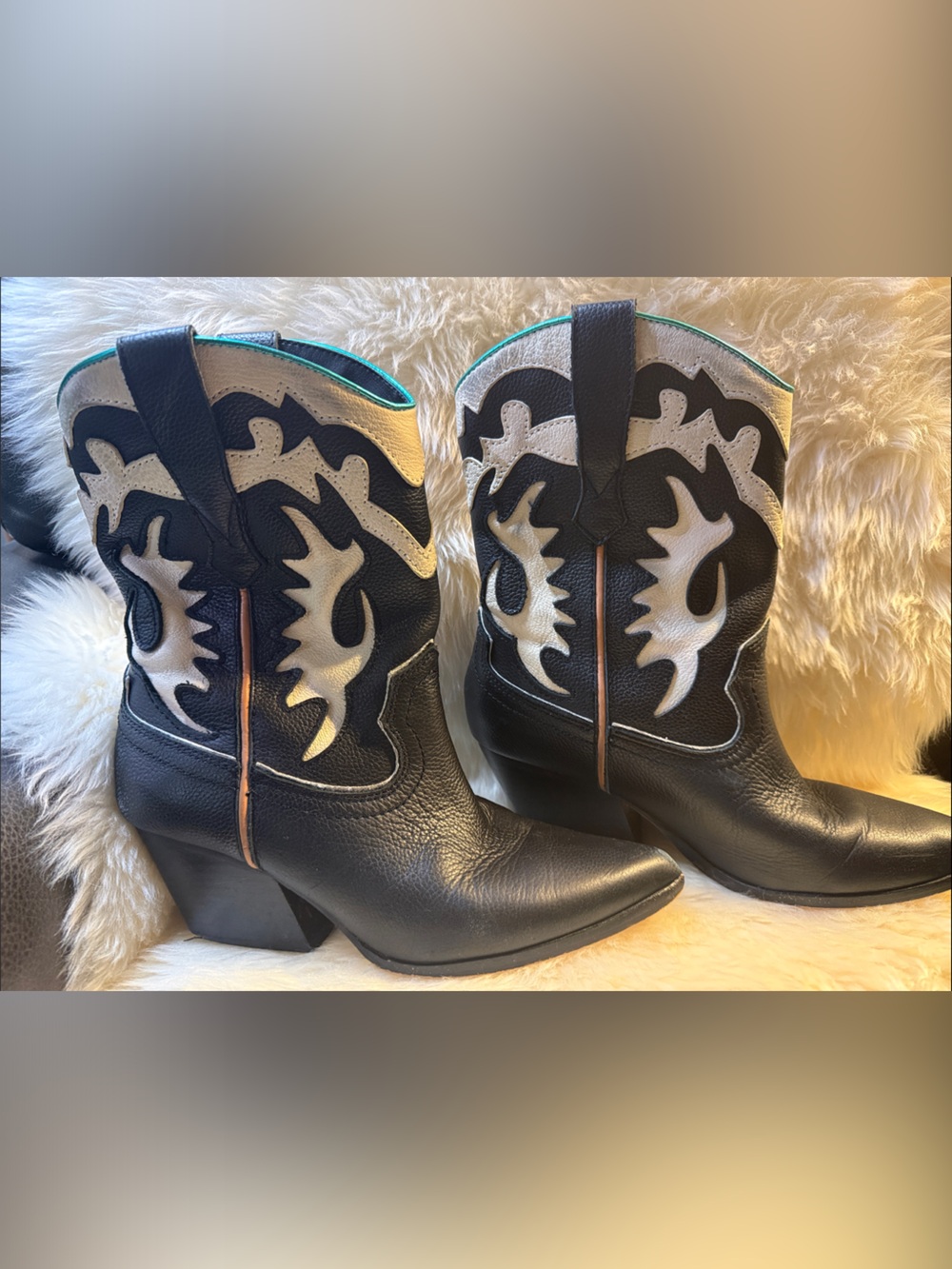 Dolce Vita Black and White Western Ankle Boots 7.5